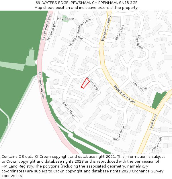 69, WATERS EDGE, PEWSHAM, CHIPPENHAM, SN15 3GF: Location map and indicative extent of plot