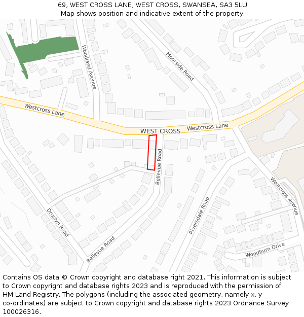 69, WEST CROSS LANE, WEST CROSS, SWANSEA, SA3 5LU: Location map and indicative extent of plot