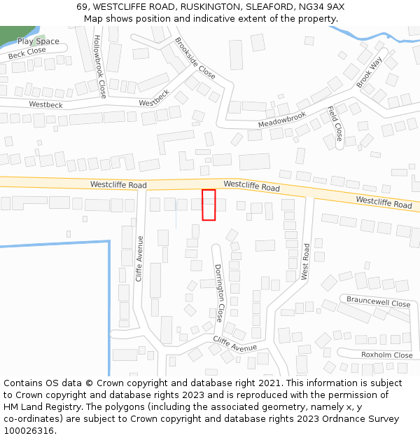 69, WESTCLIFFE ROAD, RUSKINGTON, SLEAFORD, NG34 9AX: Location map and indicative extent of plot