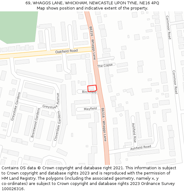 69, WHAGGS LANE, WHICKHAM, NEWCASTLE UPON TYNE, NE16 4PQ: Location map and indicative extent of plot