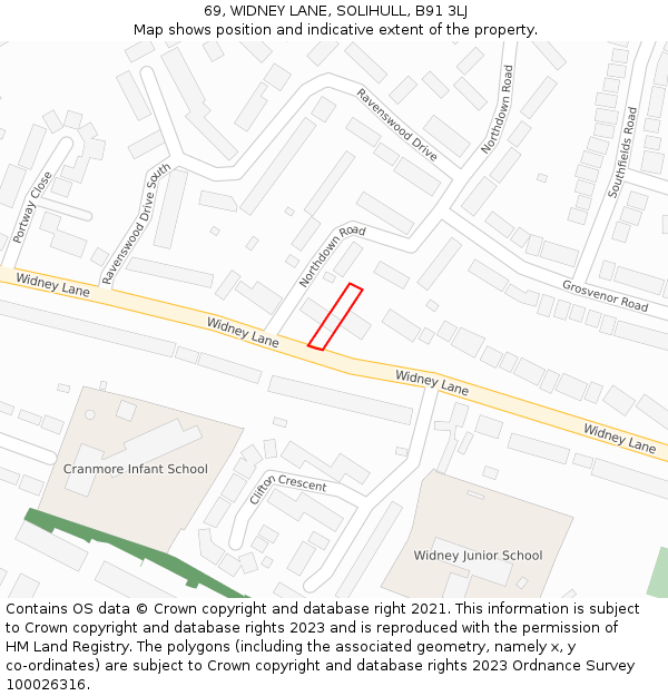 69, WIDNEY LANE, SOLIHULL, B91 3LJ: Location map and indicative extent of plot