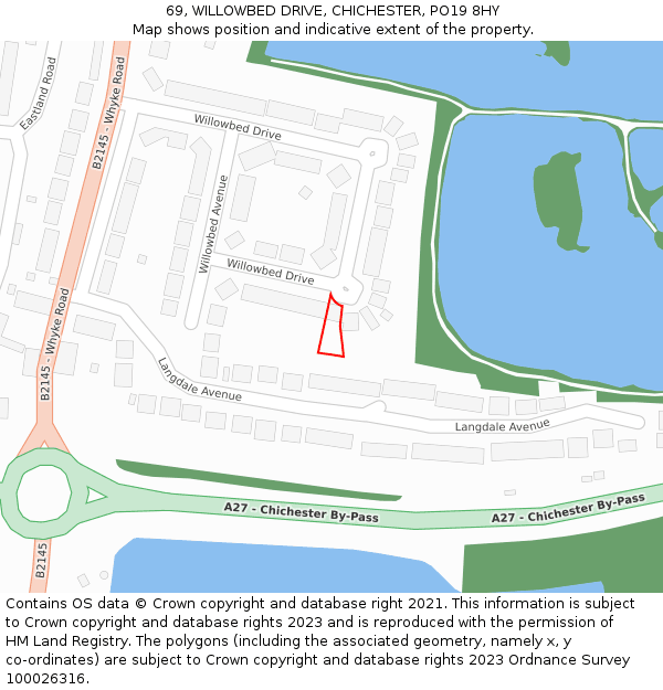 69, WILLOWBED DRIVE, CHICHESTER, PO19 8HY: Location map and indicative extent of plot