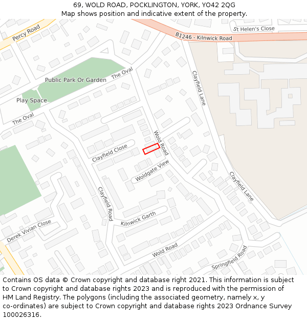 69, WOLD ROAD, POCKLINGTON, YORK, YO42 2QG: Location map and indicative extent of plot