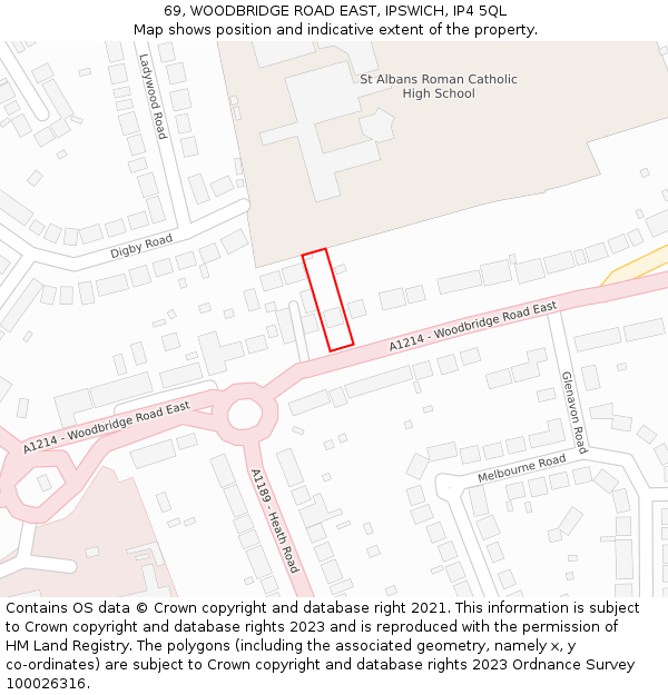 69, WOODBRIDGE ROAD EAST, IPSWICH, IP4 5QL: Location map and indicative extent of plot