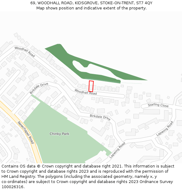 69, WOODHALL ROAD, KIDSGROVE, STOKE-ON-TRENT, ST7 4QY: Location map and indicative extent of plot