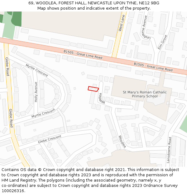 69, WOODLEA, FOREST HALL, NEWCASTLE UPON TYNE, NE12 9BG: Location map and indicative extent of plot