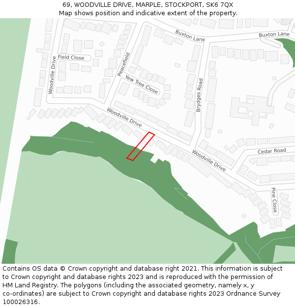 69, WOODVILLE DRIVE, MARPLE, STOCKPORT, SK6 7QX: Location map and indicative extent of plot