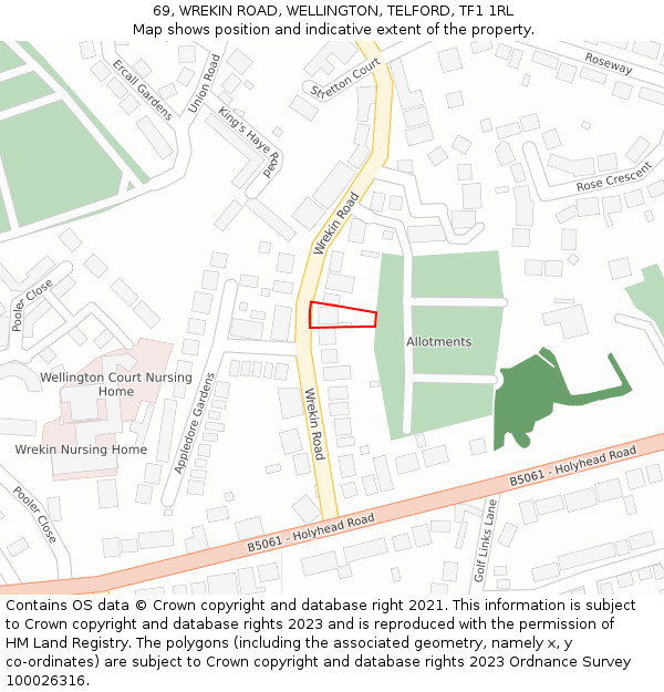 69, WREKIN ROAD, WELLINGTON, TELFORD, TF1 1RL: Location map and indicative extent of plot