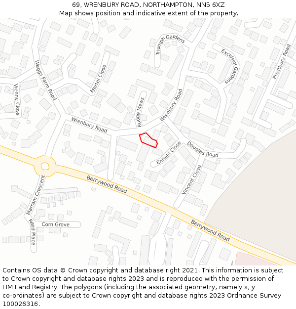 69, WRENBURY ROAD, NORTHAMPTON, NN5 6XZ: Location map and indicative extent of plot