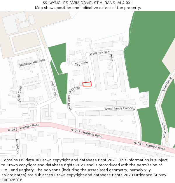69, WYNCHES FARM DRIVE, ST ALBANS, AL4 0XH: Location map and indicative extent of plot
