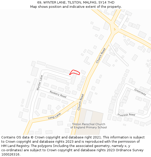 69, WYNTER LANE, TILSTON, MALPAS, SY14 7HD: Location map and indicative extent of plot