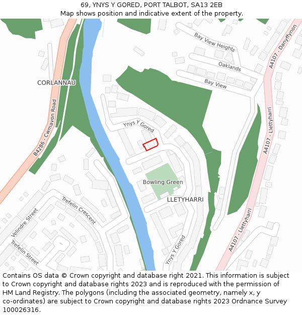 69, YNYS Y GORED, PORT TALBOT, SA13 2EB: Location map and indicative extent of plot