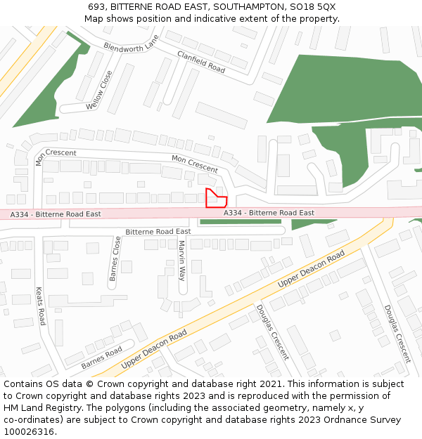 693, BITTERNE ROAD EAST, SOUTHAMPTON, SO18 5QX: Location map and indicative extent of plot