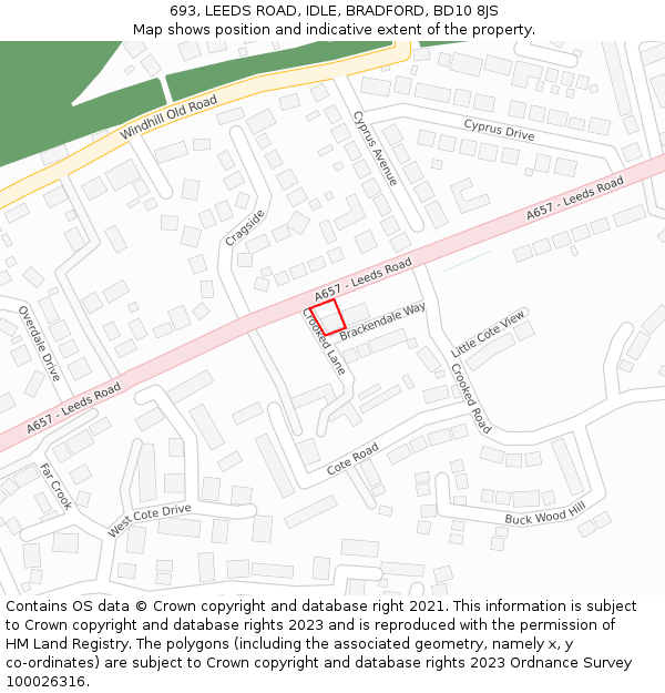 693, LEEDS ROAD, IDLE, BRADFORD, BD10 8JS: Location map and indicative extent of plot