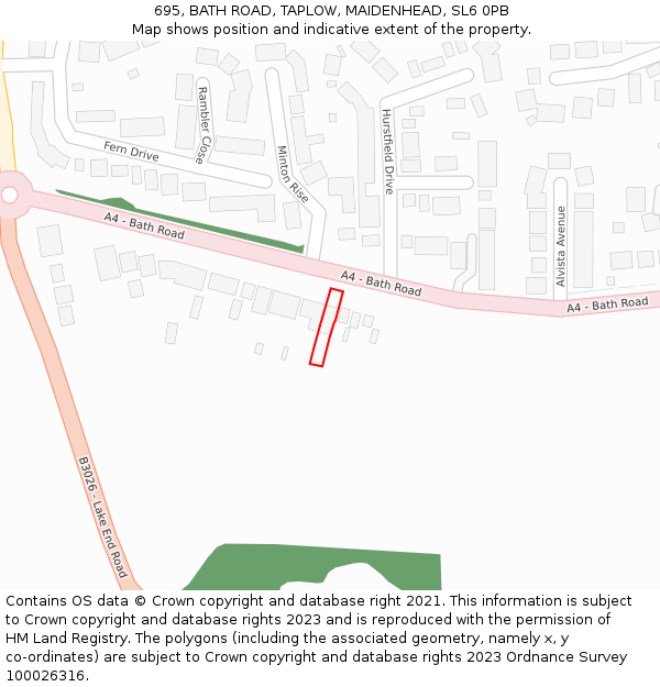 695, BATH ROAD, TAPLOW, MAIDENHEAD, SL6 0PB: Location map and indicative extent of plot