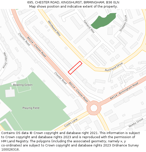 695, CHESTER ROAD, KINGSHURST, BIRMINGHAM, B36 0LN: Location map and indicative extent of plot