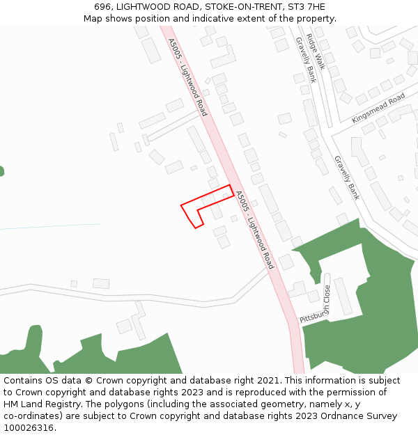696, LIGHTWOOD ROAD, STOKE-ON-TRENT, ST3 7HE: Location map and indicative extent of plot