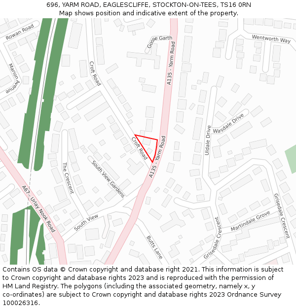 696, YARM ROAD, EAGLESCLIFFE, STOCKTON-ON-TEES, TS16 0RN: Location map and indicative extent of plot