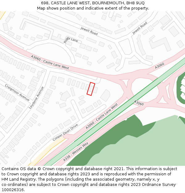 698, CASTLE LANE WEST, BOURNEMOUTH, BH8 9UQ: Location map and indicative extent of plot