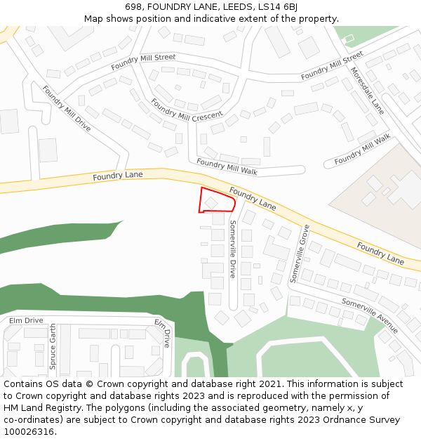 698, FOUNDRY LANE, LEEDS, LS14 6BJ: Location map and indicative extent of plot