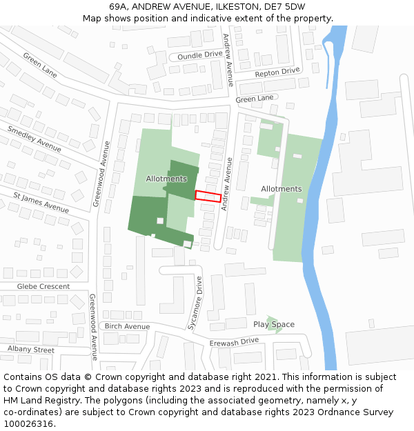 69A, ANDREW AVENUE, ILKESTON, DE7 5DW: Location map and indicative extent of plot