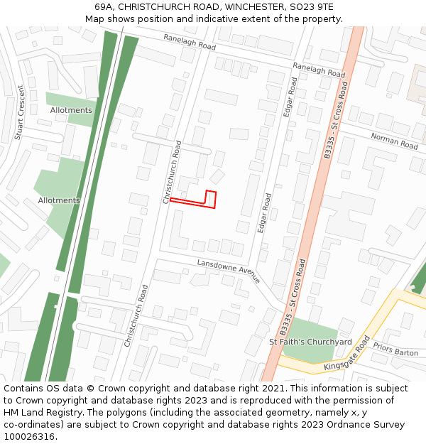 69A, CHRISTCHURCH ROAD, WINCHESTER, SO23 9TE: Location map and indicative extent of plot