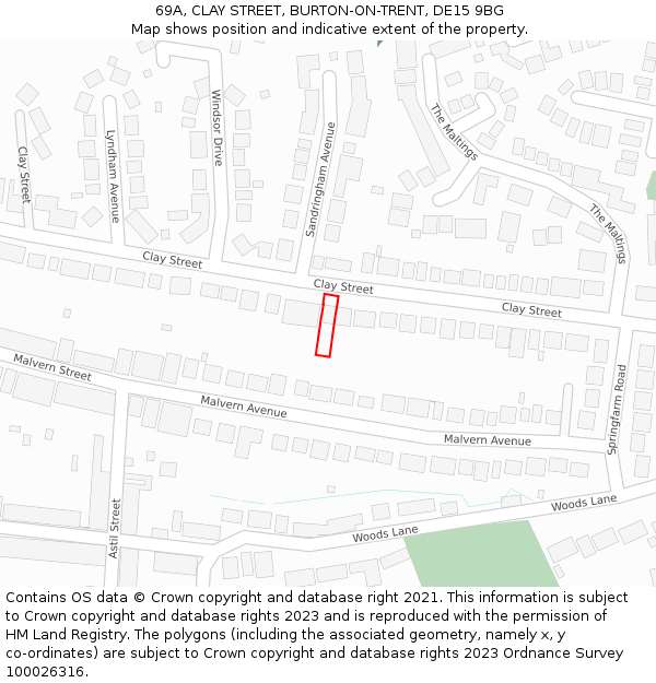 69A, CLAY STREET, BURTON-ON-TRENT, DE15 9BG: Location map and indicative extent of plot