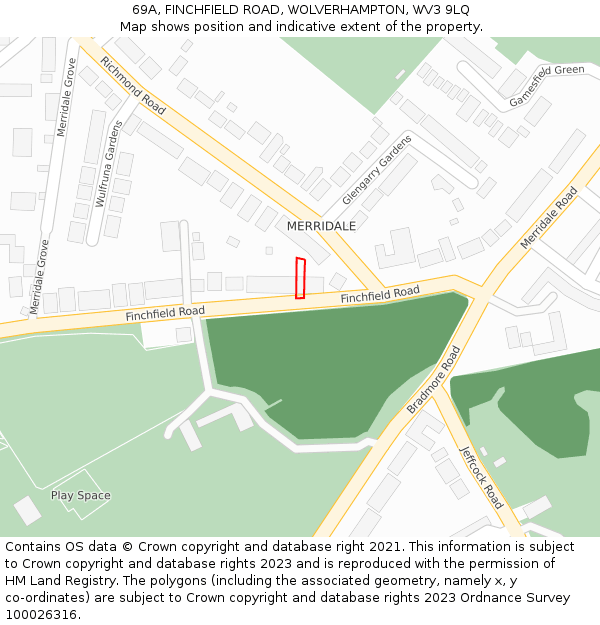 69A, FINCHFIELD ROAD, WOLVERHAMPTON, WV3 9LQ: Location map and indicative extent of plot