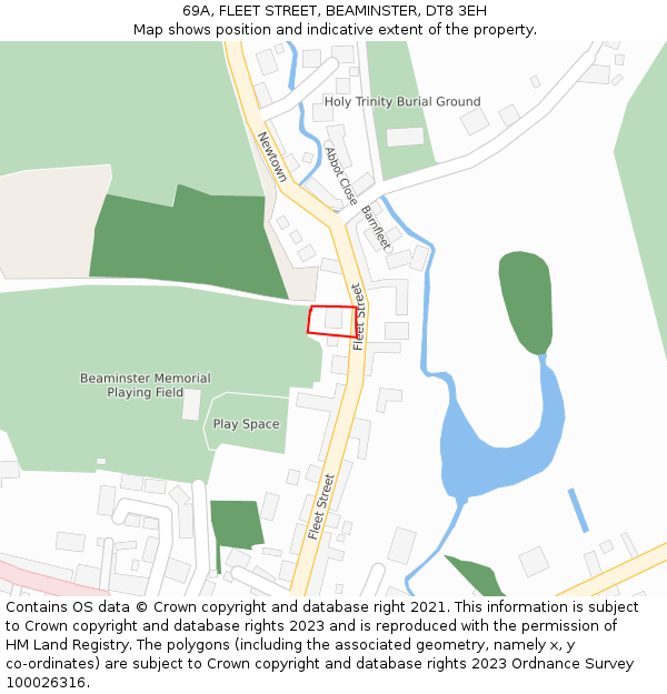 69A, FLEET STREET, BEAMINSTER, DT8 3EH: Location map and indicative extent of plot