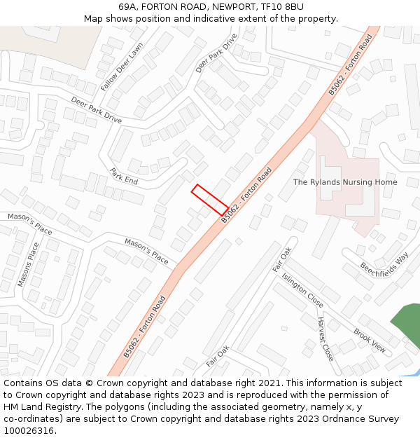 69A, FORTON ROAD, NEWPORT, TF10 8BU: Location map and indicative extent of plot