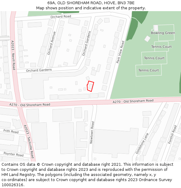 69A, OLD SHOREHAM ROAD, HOVE, BN3 7BE: Location map and indicative extent of plot