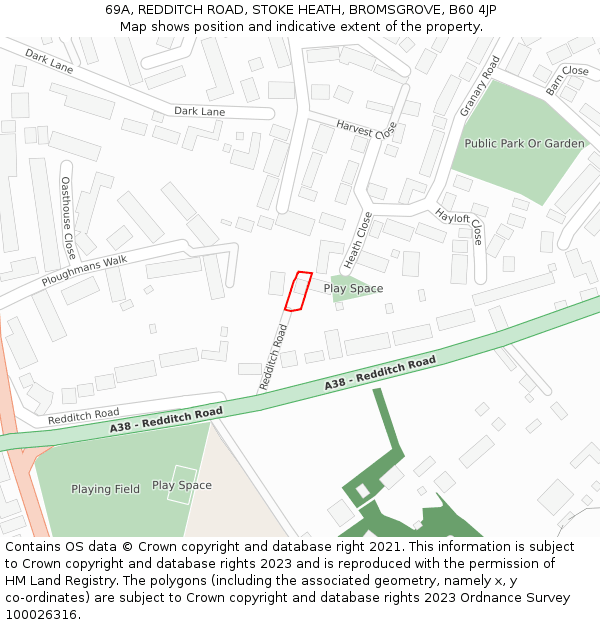 69A, REDDITCH ROAD, STOKE HEATH, BROMSGROVE, B60 4JP: Location map and indicative extent of plot