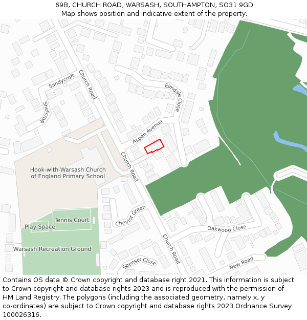 69B, CHURCH ROAD, WARSASH, SOUTHAMPTON, SO31 9GD: Location map and indicative extent of plot