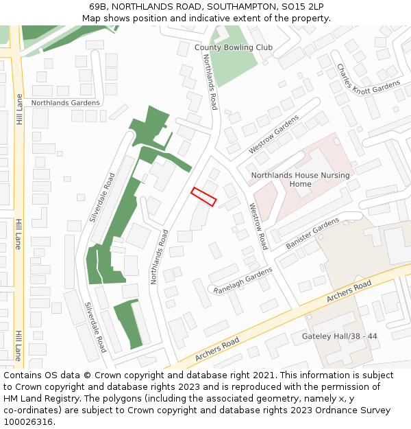 69B, NORTHLANDS ROAD, SOUTHAMPTON, SO15 2LP: Location map and indicative extent of plot