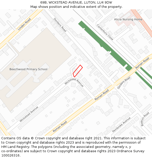 69B, WICKSTEAD AVENUE, LUTON, LU4 9DW: Location map and indicative extent of plot