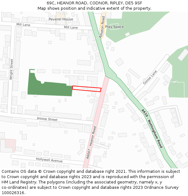 69C, HEANOR ROAD, CODNOR, RIPLEY, DE5 9SF: Location map and indicative extent of plot