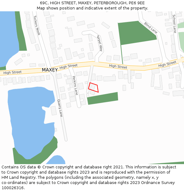 69C, HIGH STREET, MAXEY, PETERBOROUGH, PE6 9EE: Location map and indicative extent of plot