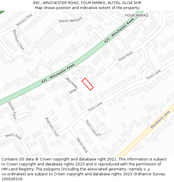69C, WINCHESTER ROAD, FOUR MARKS, ALTON, GU34 5HR: Location map and indicative extent of plot