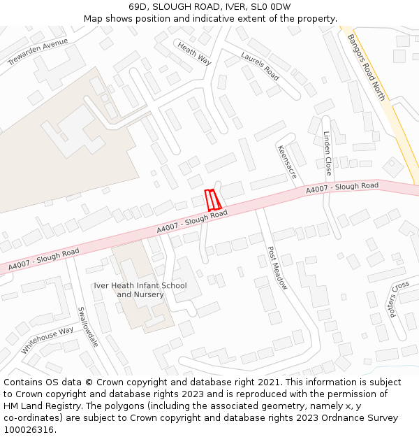 69D, SLOUGH ROAD, IVER, SL0 0DW: Location map and indicative extent of plot