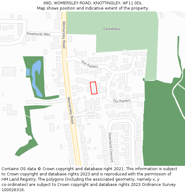 69D, WOMERSLEY ROAD, KNOTTINGLEY, WF11 0DL: Location map and indicative extent of plot