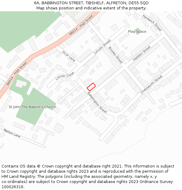 6A, BABBINGTON STREET, TIBSHELF, ALFRETON, DE55 5QD: Location map and indicative extent of plot