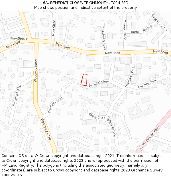 6A, BENEDICT CLOSE, TEIGNMOUTH, TQ14 8FD: Location map and indicative extent of plot