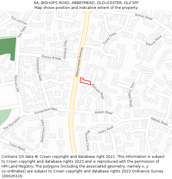 6A, BISHOPS ROAD, ABBEYMEAD, GLOUCESTER, GL4 5FP: Location map and indicative extent of plot
