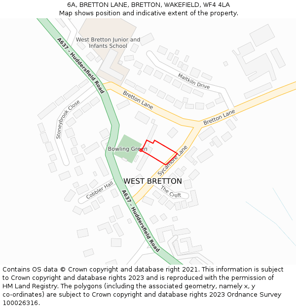 6A, BRETTON LANE, BRETTON, WAKEFIELD, WF4 4LA: Location map and indicative extent of plot