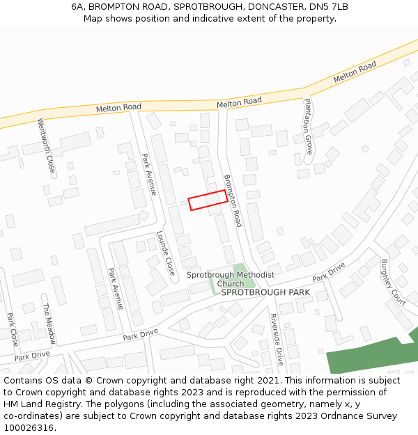 6A, BROMPTON ROAD, SPROTBROUGH, DONCASTER, DN5 7LB: Location map and indicative extent of plot