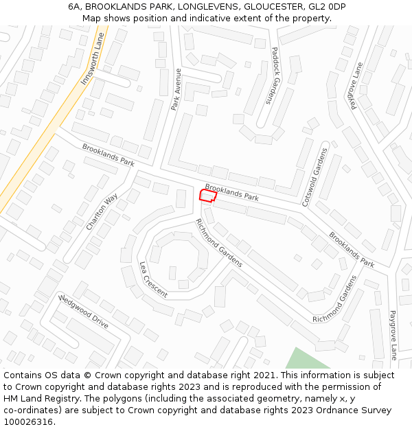 6A, BROOKLANDS PARK, LONGLEVENS, GLOUCESTER, GL2 0DP: Location map and indicative extent of plot