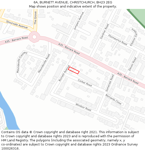 6A, BURNETT AVENUE, CHRISTCHURCH, BH23 2EG: Location map and indicative extent of plot