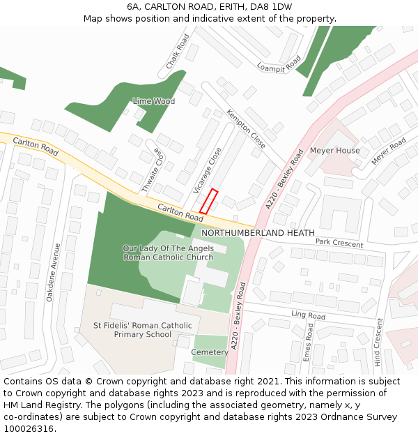 6A, CARLTON ROAD, ERITH, DA8 1DW: Location map and indicative extent of plot