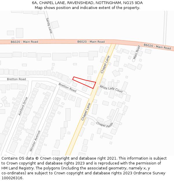 6A, CHAPEL LANE, RAVENSHEAD, NOTTINGHAM, NG15 9DA: Location map and indicative extent of plot