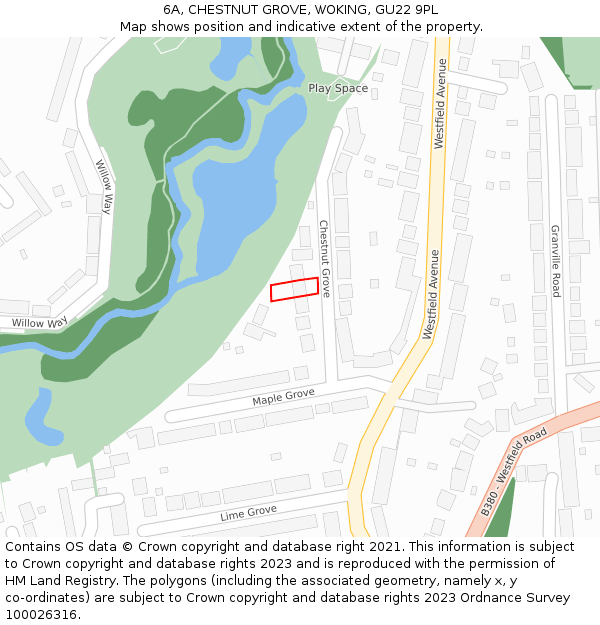 6A, CHESTNUT GROVE, WOKING, GU22 9PL: Location map and indicative extent of plot